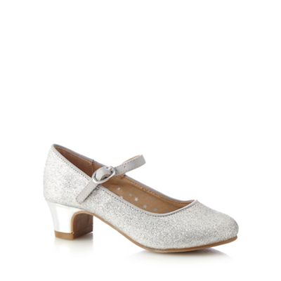 Girls' silver glitter detail block heels